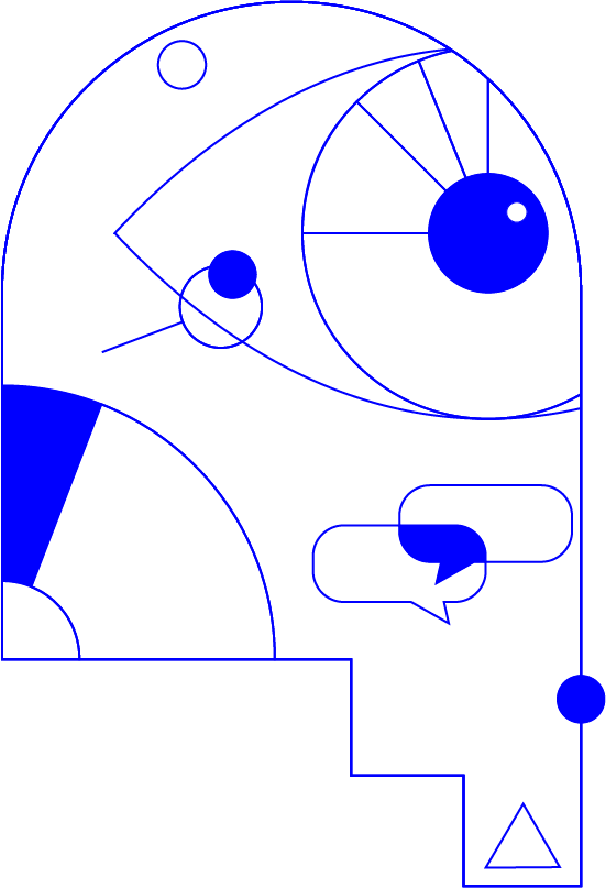 illustratie van een opening met trap, hierin zien we een deel van een donut, spreekwolkjes, een deel van een oog en een aantal figuren